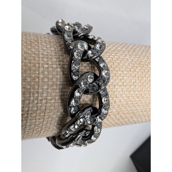J. Crew Crystal Link Chain Bracelet 7.5in Silver Tone Rhinestones - Picture 1 of 6
